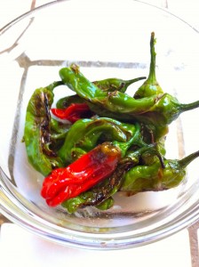 Plate of pan roasted Shishito peppers