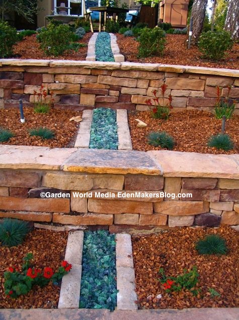 peach-pit-and-glass mulch in garden bed