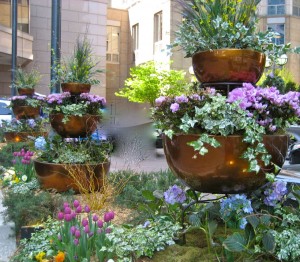 three tiered garden containers in copper