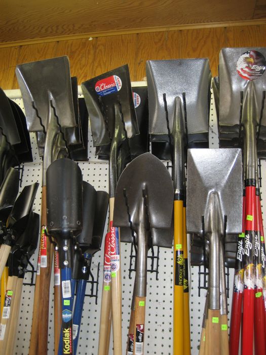 shovels and gardening tools